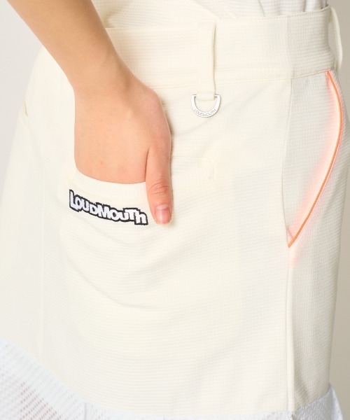 Loudmouth(ラウドマウス)の「LOUDMOUTH/ラウドマウス ゴルフウェア 吸汗速乾 UVカット ワッフル 裾プリーツ キュロットスカート(スカート・レディース・グリーン/ホワイト/ブラック・L/3L/M/S/LL)」の9枚目の写真