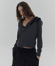 IRENE SHOULDER FRILL CARDIGAN - CHARCOAL