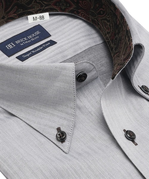 TOKYO SHIRTS(トウキョウシャツ)の「【超形態安定】 形態安定ノンアイロン ボタンダウン 長袖ビジネスワイシャツ(大きいサイズ・長いサイズ)(ビジネスシャツ・メンズ・グレー・首回り45cm-裄丈86cm/首回り45cm-裄丈82cm/首回り43cm-裄丈90cm/首回り42cm-裄丈90cm/首回り41cm-裄丈90cm/首回り39cm-裄丈88cm/首回り45cm-裄丈90cm/首回り47cm-裄丈86cm/首回り47cm-裄丈90cm)」の2枚目の写真