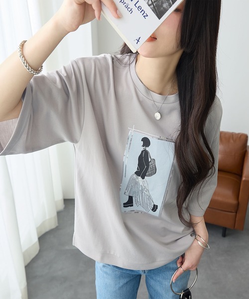 ReDial(リダイアル)の「レディーモチーフTシャツ(Tシャツ/カットソー・レディース・オフホワイト/チャコールグレー/ライトグレー/ブラック・L/M/LL/3L)」の5枚目の写真