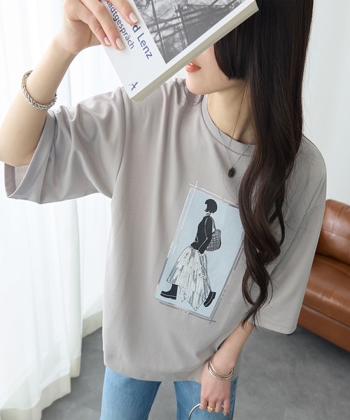 ReDial(リダイアル)の「レディーモチーフTシャツ(Tシャツ/カットソー・レディース・オフホワイト/チャコールグレー/ライトグレー/ブラック・L/M/LL/3L)」の7枚目の写真