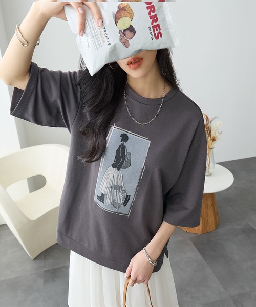 ReDial(リダイアル)の「レディーモチーフTシャツ(Tシャツ/カットソー・レディース・オフホワイト/チャコールグレー/ライトグレー/ブラック・L/M/LL/3L)」の17枚目の写真