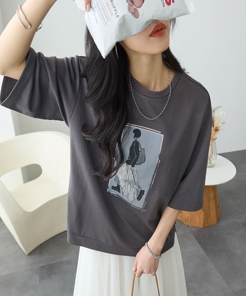 ReDial(リダイアル)の「レディーモチーフTシャツ(Tシャツ/カットソー・レディース・オフホワイト/チャコールグレー/ライトグレー/ブラック・L/M/LL/3L)」の19枚目の写真