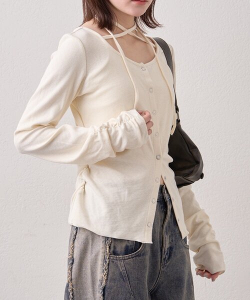 mline（エムライン）の「[mline]チョーカーボタントップス（Tシャツ/カットソー・レディース・オフホワイト/グレー/ピンク/ネイビー・FREE）」の5枚目の写真