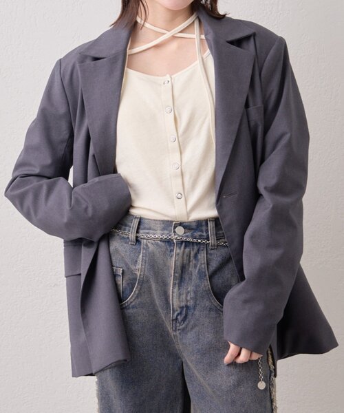 mline（エムライン）の「[mline]チョーカーボタントップス（Tシャツ/カットソー・レディース・オフホワイト/グレー/ピンク/ネイビー・FREE）」の9枚目の写真