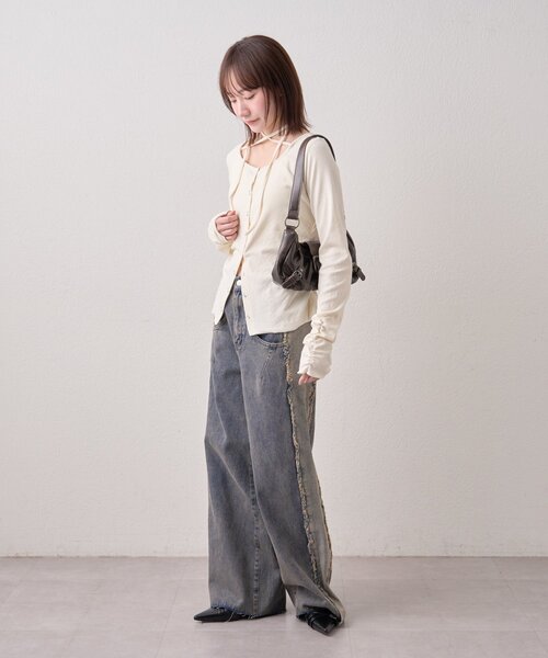 mline（エムライン）の「[mline]チョーカーボタントップス（Tシャツ/カットソー・レディース・オフホワイト/グレー/ピンク/ネイビー・FREE）」の10枚目の写真