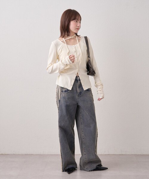 mline（エムライン）の「[mline]チョーカーボタントップス（Tシャツ/カットソー・レディース・オフホワイト/グレー/ピンク/ネイビー・FREE）」の11枚目の写真