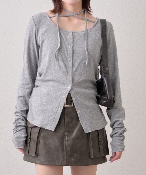 mline（エムライン）の「[mline]チョーカーボタントップス（Tシャツ/カットソー・レディース・オフホワイト/グレー/ピンク/ネイビー・FREE）」の12枚目の写真