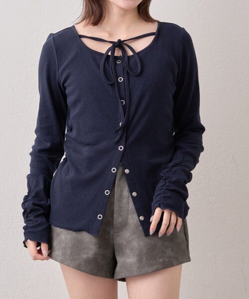 mline（エムライン）の「[mline]チョーカーボタントップス（Tシャツ/カットソー・レディース・オフホワイト/グレー/ピンク/ネイビー・FREE）」の19枚目の写真