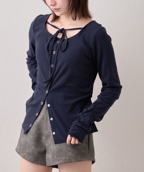 mline（エムライン）の「[mline]チョーカーボタントップス（Tシャツ/カットソー・レディース・オフホワイト/グレー/ピンク/ネイビー・FREE）」の21枚目の写真