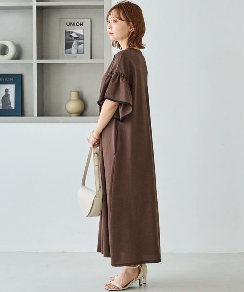 LAVEANGE(ラビアンジェ)の「【好機能シリーズ】接触冷感|トリコットフリルスリーブワンピース|1枚で着映える/上品落ち感/ スキッパーワンピース / フレアワンピース/体型カバー(ワンピース・レディース・ブラック/ドット/インディゴブルー/ダークブラウン・M/LL/3L/4L/5L)」の17枚目の写真