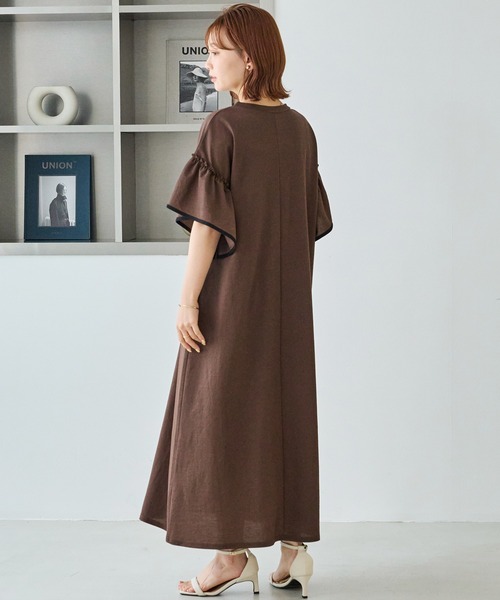 LAVEANGE(ラビアンジェ)の「【好機能シリーズ】接触冷感|トリコットフリルスリーブワンピース|1枚で着映える/上品落ち感/ スキッパーワンピース / フレアワンピース/体型カバー(ワンピース・レディース・ブラック/ドット/インディゴブルー/ダークブラウン・M/LL/3L/4L/5L)」の18枚目の写真
