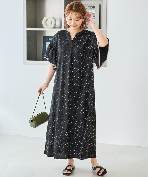 LAVEANGE(ラビアンジェ)の「【好機能シリーズ】接触冷感|トリコットフリルスリーブワンピース|1枚で着映える/上品落ち感/ スキッパーワンピース / フレアワンピース/体型カバー(ワンピース・レディース・ブラック/ドット/インディゴブルー/ダークブラウン・M/LL/3L/4L/5L)」の22枚目の写真