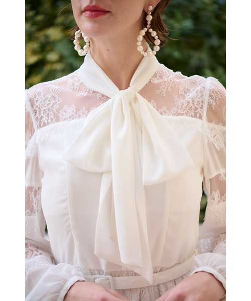 Estella.K(エステラケー)の「Frances Lace Mini Dress スカラップレースミニドレス(ワンピース・レディース・オフホワイト/ブラック・FREE)」の10枚目の写真