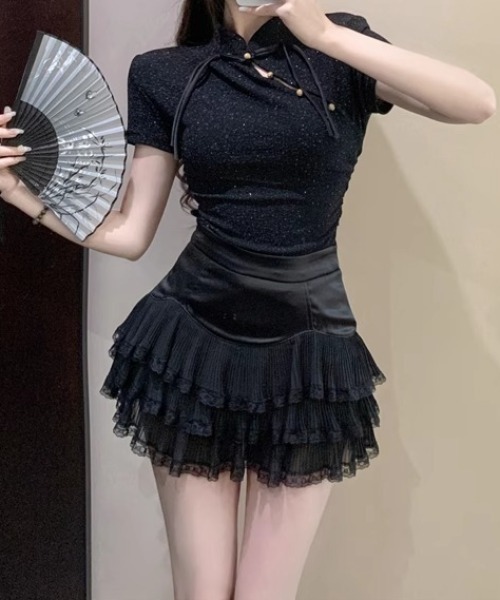Mejoul(メジュール)の「【2026春夏新作】【インパン付】ハイウエスト切替プリーツレースティアードミニスカート(スカート・レディース・ホワイト/ブラック・S/M)」の9枚目の写真