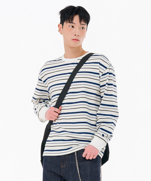 CHASECULT(チェイスカルト)の「男性ストライプ長袖Tシャツ-FARK5113B01(Tシャツ/カットソー・メンズ・ホワイト・100/105/95)」の5枚目の写真