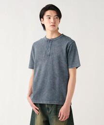 【ユニセックス】加工 ワッフル ヘンリーネック ショートスリーブ Tシャツ