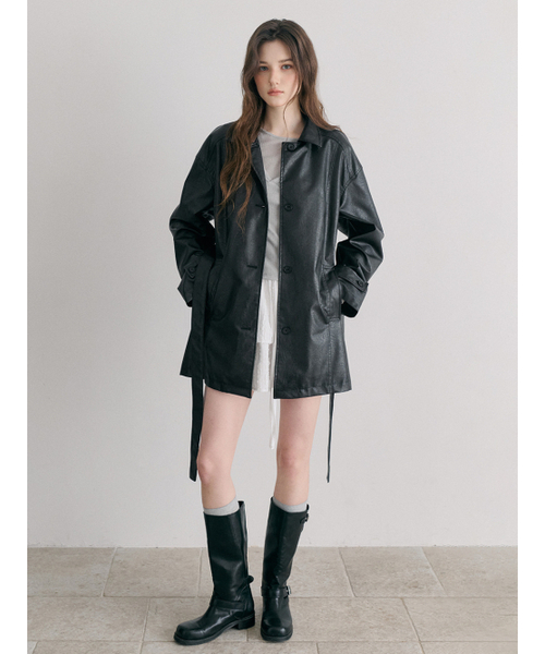 ETMON(エトモン)の「Faux Leather Half Jacket, Black(ライダースジャケット・レディース・その他・F)」の1枚目の写真