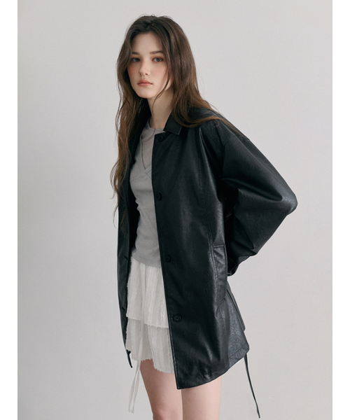 ETMON(エトモン)の「Faux Leather Half Jacket, Black(ライダースジャケット・レディース・その他・F)」の2枚目の写真
