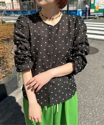 PILIT（ピリット）の「シアードビードット　シャーリング5分袖ブラウス（シャツ/ブラウス）」