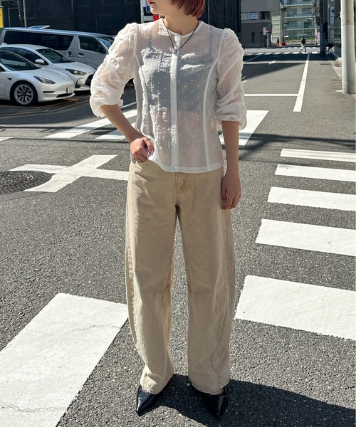 PILIT（ピリット）の「シアードビードット　シャーリング5分袖ブラウス（シャツ/ブラウス・レディース・ブラック/ホワイト・MEDIUM）」の6枚目の写真