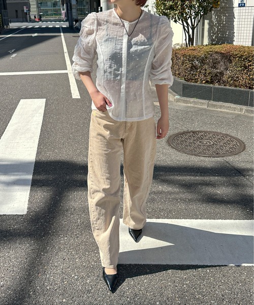 PILIT（ピリット）の「シアードビードット　シャーリング5分袖ブラウス（シャツ/ブラウス・レディース・ブラック/ホワイト・MEDIUM）」の7枚目の写真