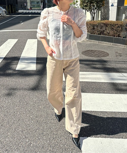 PILIT（ピリット）の「シアードビードット　シャーリング5分袖ブラウス（シャツ/ブラウス・レディース・ブラック/ホワイト・MEDIUM）」の8枚目の写真