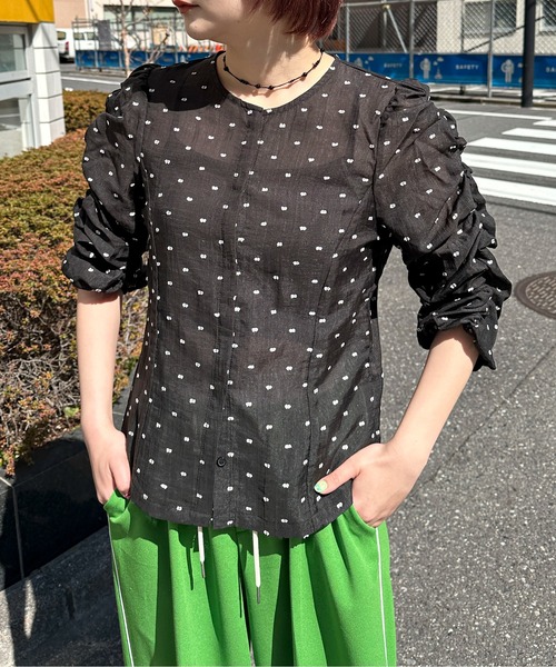 PILIT（ピリット）の「シアードビードット　シャーリング5分袖ブラウス（シャツ/ブラウス・レディース・ブラック/ホワイト・MEDIUM）」の11枚目の写真