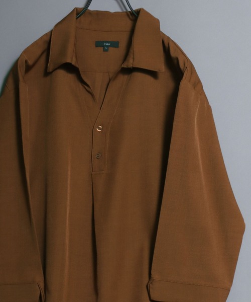 ANPAS（アンパス）の「Skipper-Neck 3/4 Sleeve Shirt / 七分袖スキッパーシャツ メンズ 春夏（シャツ/ブラウス・メンズ・ホワイト/ブラック/ブルー/テラコッタ・M/XL/L）」の3枚目の写真