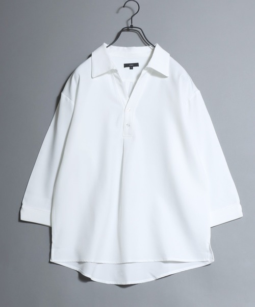 ANPAS（アンパス）の「Skipper-Neck 3/4 Sleeve Shirt / 七分袖スキッパーシャツ メンズ 春夏（シャツ/ブラウス・メンズ・ホワイト/ブラック/ブルー/テラコッタ・M/XL/L）」の5枚目の写真