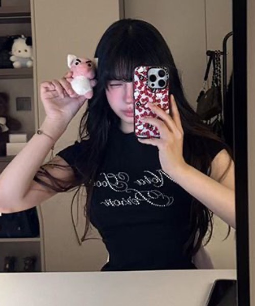 SHEPP(シープ)の「ビジューロゴコンパクトラグランTシャツ(Tシャツ/カットソー・レディース・ホワイト/ブラック・M/S)」の12枚目の写真