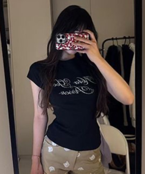 SHEPP(シープ)の「ビジューロゴコンパクトラグランTシャツ(Tシャツ/カットソー・レディース・ホワイト/ブラック・M/S)」の9枚目の写真