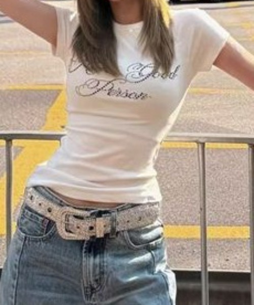 SHEPP(シープ)の「ビジューロゴコンパクトラグランTシャツ(Tシャツ/カットソー・レディース・ホワイト/ブラック・M/S)」の7枚目の写真