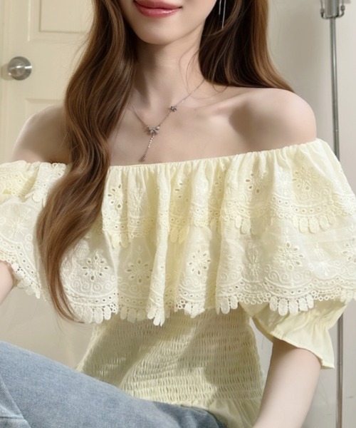 Ada.(エイダ)の「肩フリル オフショル ショート丈 パフスリーブブラウス(シャツ/ブラウス・レディース・ブルー/ホワイト/イエロー・FREE)」の13枚目の写真