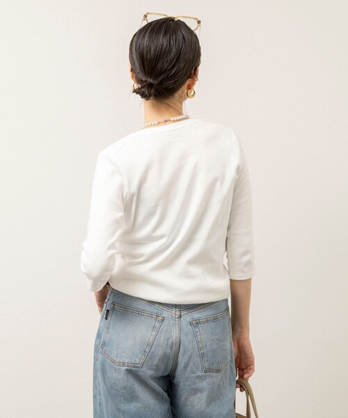 NOLLEY’S（ノーリーズ）の「【MAQWEL/マクウェル】ウォッシャブルCOTTON RIB 7分袖VネックTシャツ（Tシャツ/カットソー・レディース・ネイビー/ベビーピンク/オフホワイト・FREE）」の18枚目の写真