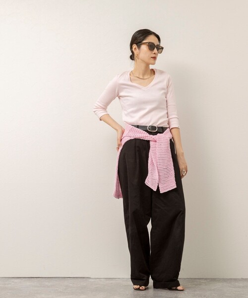 NOLLEY’S（ノーリーズ）の「【MAQWEL/マクウェル】ウォッシャブルCOTTON RIB 7分袖VネックTシャツ（Tシャツ/カットソー・レディース・ネイビー/ベビーピンク/オフホワイト・FREE）」の19枚目の写真