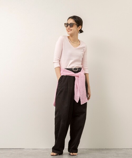 NOLLEY’S（ノーリーズ）の「【MAQWEL/マクウェル】ウォッシャブルCOTTON RIB 7分袖VネックTシャツ（Tシャツ/カットソー・レディース・ネイビー/ベビーピンク/オフホワイト・FREE）」の22枚目の写真