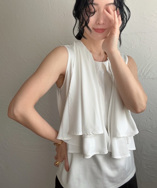 deux amour（ドゥーザムール）の「3way異素材トップス（Tシャツ/カットソー・レディース・ブラック/ホワイト・M～Ｌ）」の6枚目の写真