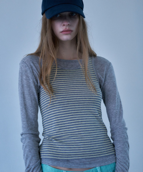 LARTIGENT(ラーティゼン)の「L23 STRIPE LAYERED SET(GRAY)(Tシャツ/カットソー・レディース・その他・FREE)」の4枚目の写真