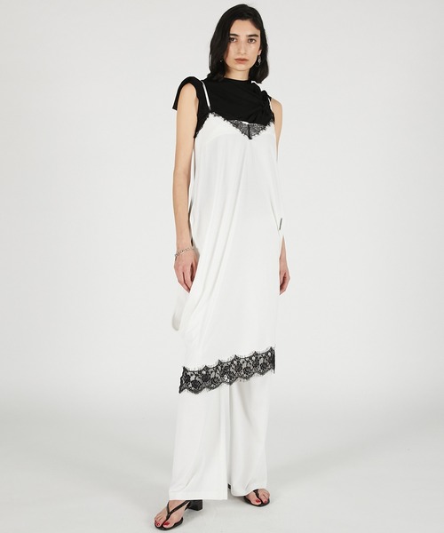 PRANK PROJECT（プランクプロジェクト）の「横向きレースワンピースパンツ / Slip Dress Layered Pants（その他パンツ・レディース・ホワイト/チャコールグレー・36/38）」の6枚目の写真