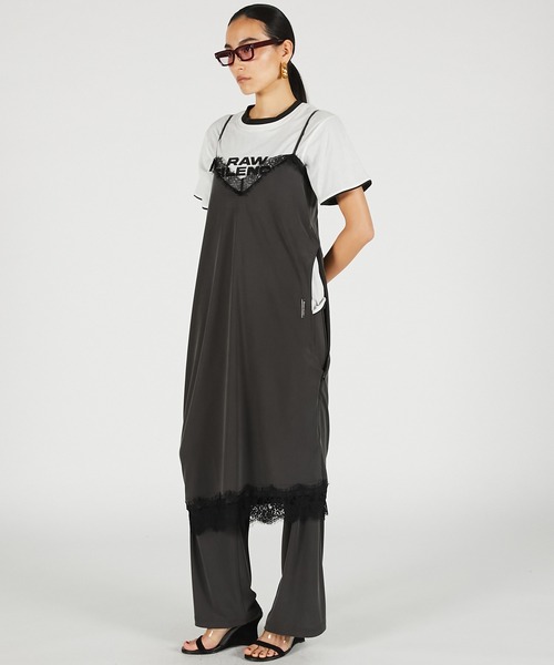 PRANK PROJECT（プランクプロジェクト）の「横向きレースワンピースパンツ / Slip Dress Layered Pants（その他パンツ・レディース・ホワイト/チャコールグレー・36/38）」の9枚目の写真