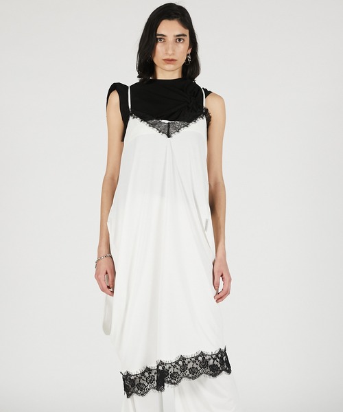 PRANK PROJECT（プランクプロジェクト）の「横向きレースワンピースパンツ / Slip Dress Layered Pants（その他パンツ・レディース・ホワイト/チャコールグレー・36/38）」の7枚目の写真
