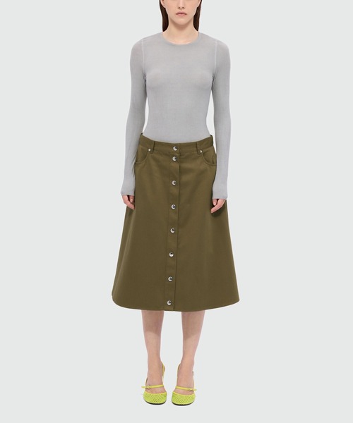 MSGM（エムエスジーエム）の「コットンギャバジン Aライン ミディスカート（スカート・レディース・グリーン/ピンク・42/40）」の4枚目の写真