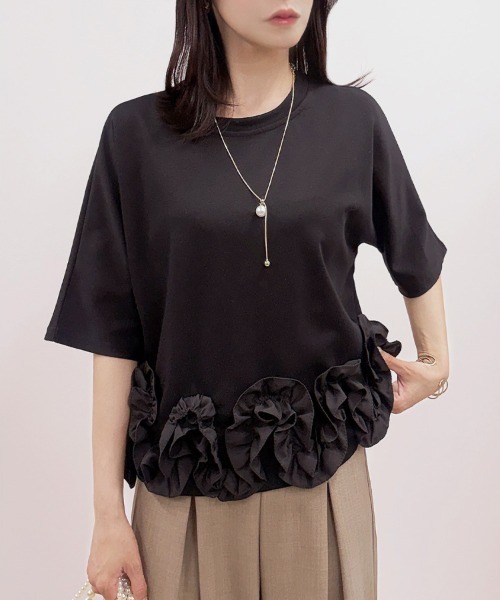CLOTHY（クロシィ）の「【甘さひとさじ、こなれ感たっぷりの主役トップス】フリルデザイントップス（Tシャツ/カットソー・レディース・アイボリー/オフホワイト/ブラウン/ブラック・FREE）」の19枚目の写真