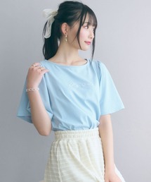 ＜大きいサイズ＞パール調パーツ付ロゴ刺しゅうTシャツ marun