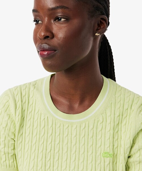 LACOSTE(ラコステ)の「ケーブルニットハーフスリーブTシャツ(ニット/セーター・レディース・ライトグリーン・38/36)」の4枚目の写真