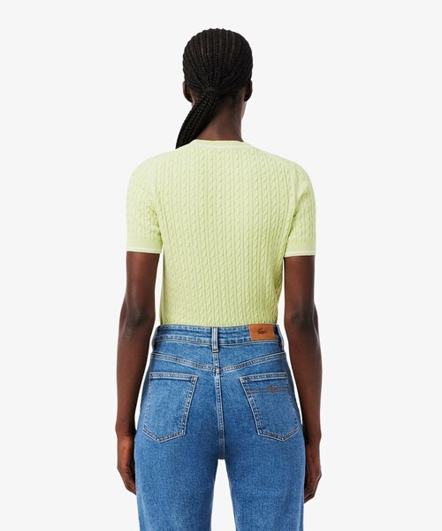 LACOSTE(ラコステ)の「ケーブルニットハーフスリーブTシャツ(ニット/セーター・レディース・ライトグリーン・38/36)」の5枚目の写真