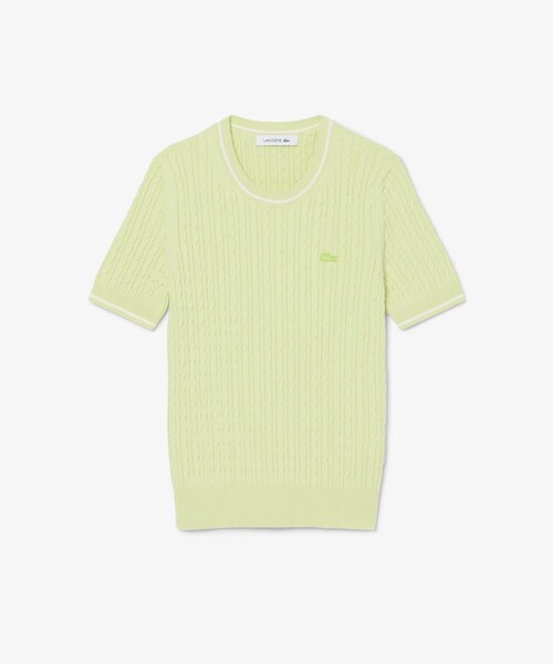 LACOSTE(ラコステ)の「ケーブルニットハーフスリーブTシャツ(ニット/セーター・レディース・ライトグリーン・38/36)」の6枚目の写真