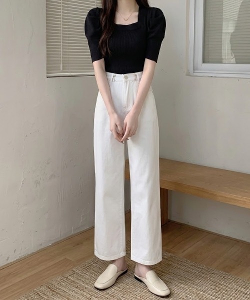 Teem Store（チームストア）の「パフスリーブスクエアネックサマーニットトップス【４色展開】　二の腕カバー　着痩せ（Tシャツ/カットソー・レディース・ブラック/アイボリー/ピンク・F）」の21枚目の写真