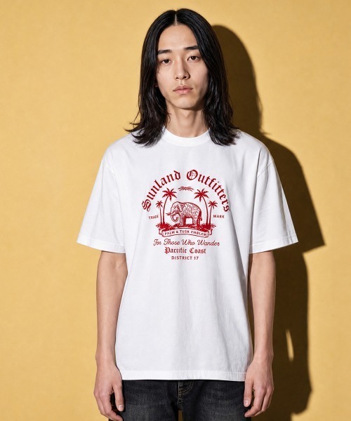 rehacer(レアセル)の「rehacer TEE : Sun Land TEE / サンランド T-shirt(Tシャツ/カットソー・メンズ・スミクロ/ピンク/ホワイト・X-LARGE/LARGE/MEDIUM/SMALL)」の1枚目の写真